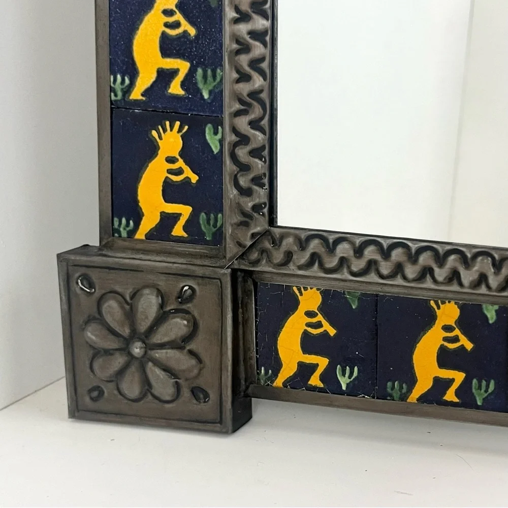 Vintage Ornate Natural Tin & Mexican Tile Mirror